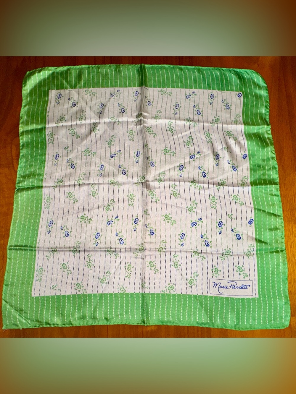 Vintage Marie Pierrette Silk Scarf in a Charming Floral Print, Apple Green/White